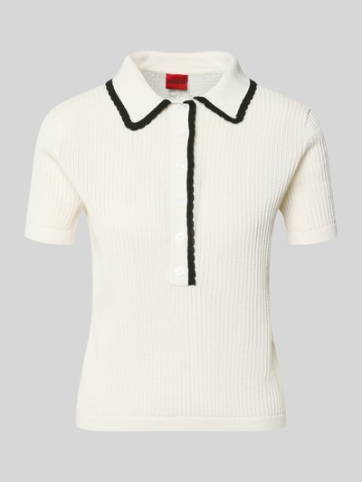HUGO Regular Fit Strick-Shirt aus reiner Baumwolle Modell 'SLYSA' Offwhite 2