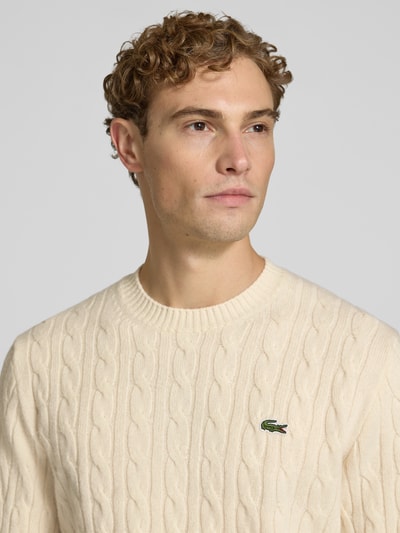 Lacoste Regular fit pullover van pure wol Offwhite - 3