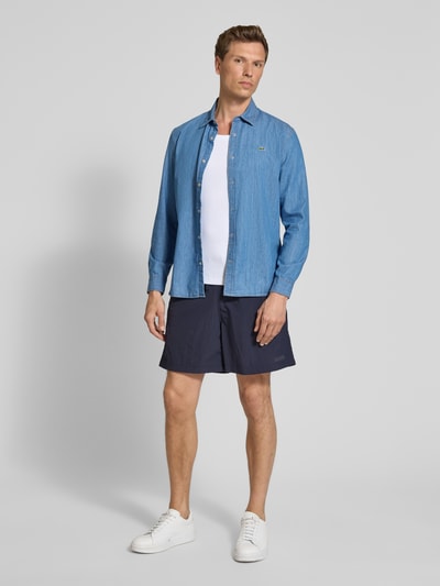 WOODBIRD Korte regular fit broek met riem, model 'Choi' Marineblauw - 1