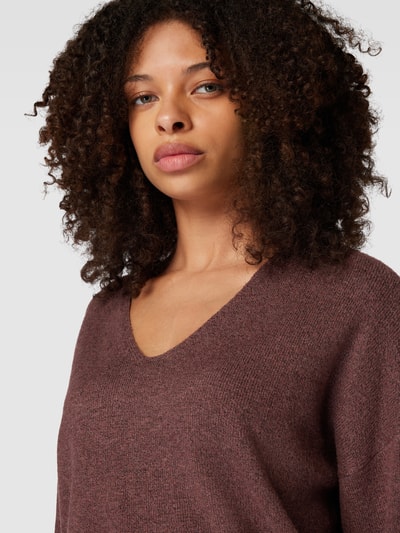 Only Gebreide pullover met V-hals, model 'RICA LIFE' Bordeaux gemêleerd - 3