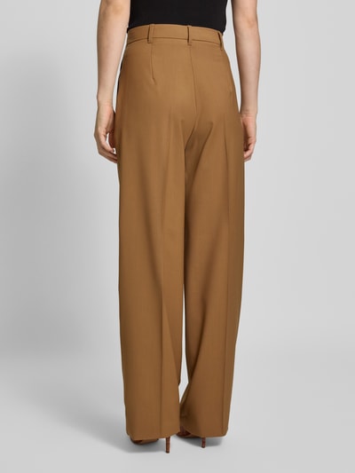 Max Mara Studio Weite Hose aus Schurwoll-Canvas Modell 'BERGAMO' Cognac 5