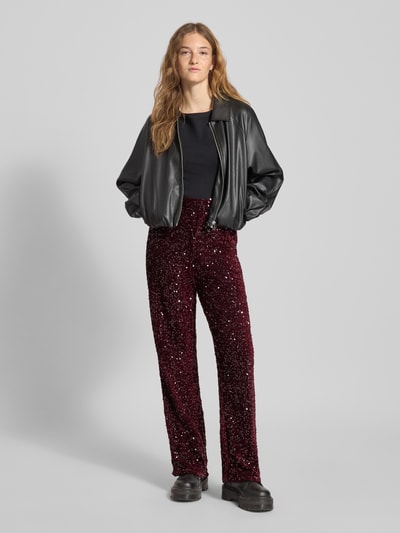 Pieces Spodnie szerokie z cekinowym obszyciem model ‘KAM’ Bordowy 1