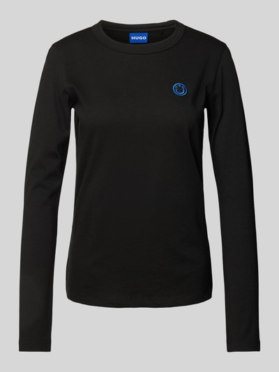 Hugo Blue Longsleeve mit geripptem Rundhalsausschnitt Modell 'Daliria' Black 1