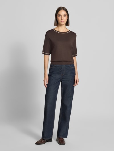 COMMA Regular fit pullover van viscosemix in tricotlook Donkerbruin - 1