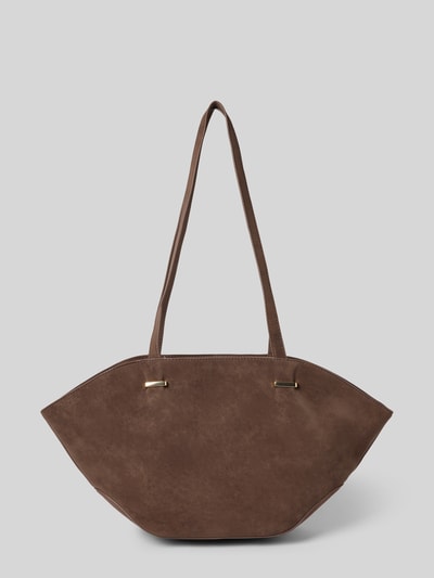 Produktfoto, Shopper in Leder-Optik Modell 'Rena' von Seidenfelt in Braun, glatte Oberfläche, schmale Schulterriemen, Logo-Detail, rechteckige Form, Hauptfach mit Reißverschluss, Größe 46x24x10 cm, Länge Schulterriemen 68 cm.