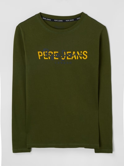 Pepe Jeans Longsleeve mit gummiertem Logo Modell 'Randall' Oliv 1