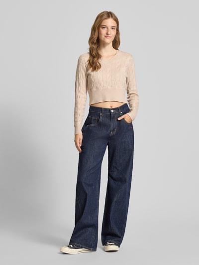 ANOTHER COTTON LAB Cropped Strickpullover mit Zofpmuster Beige 1