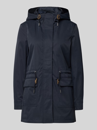 Productfoto, Regular Fit Parka met tunnelkoord model 'LOUISE' van Only, effen donkerblauw, capuchon, rits, drukknopen, lange mouwen, klepzakken