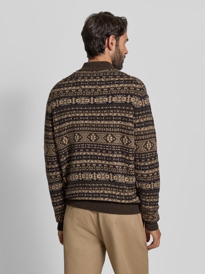 Fynch-Hatton Sweter o kroju regular fit z czystej wełny model ‘Jacquard’ Czekoladowy 5