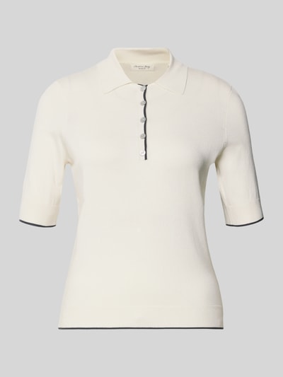 Produktfoto, Strickshirt aus Viskose-Mix von Christian Berg Woman in Weiß mit Polokragen, kurzer Knopfleiste und 1/2-Arm, eng anliegende Passform