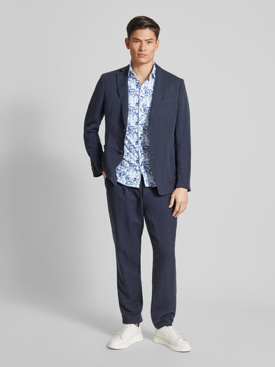 Desoto Slim fit zakelijk overhemd met all-over motief Bleu - 1