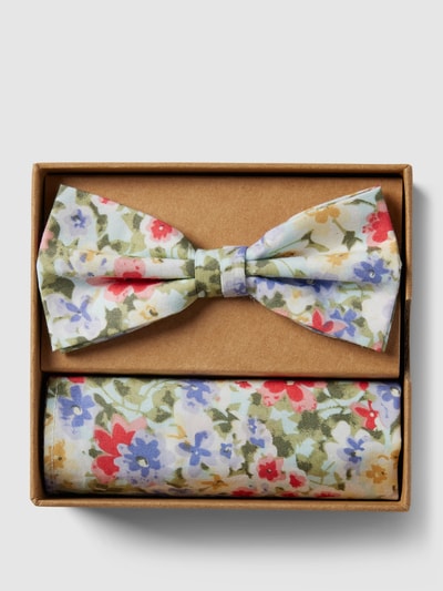 Prince Bowtie Strik en pochet in een set met all-over bloemenmotief Lindegroen - 1