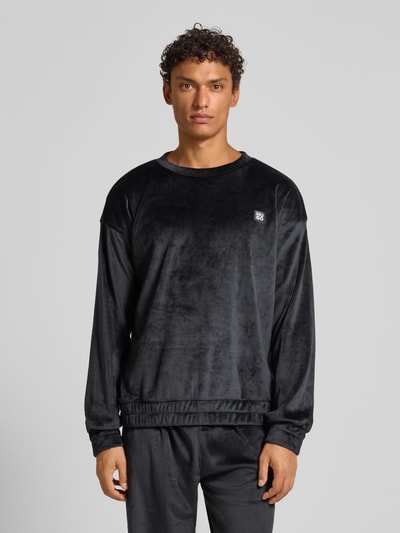 HUGO Relaxed fit sweatshirt in fluweelzachte riblook Zwart - 4