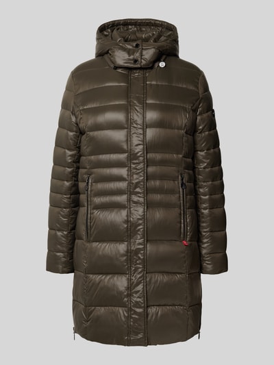 Produktfoto, olivgrüne Steppjacke mit Kapuze Modell 'DALIA' von Frieda & Freddies, verdeckter Reißverschluss, Reißverschlusstaschen, Regular Fit, glatte Textur