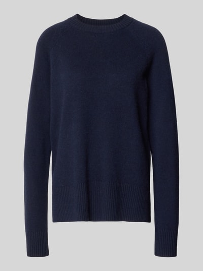 Produktfoto, Regular Fit Pullover aus reinem Kaschmir in Strick-Optik von MYON in Dunkelblau, feine Struktur, Rundhalsausschnitt, Damenmode