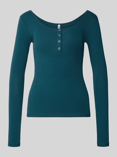 PIECES Slim Fit Langarmshirt aus Baumwoll-Mix Modell 'KITTE' Dunkelgruen 1