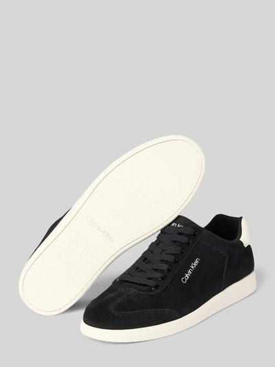 CK Calvin Klein Sneakersy skórzane z napisem z logo Czarny 4