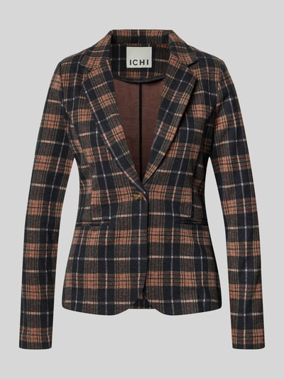 Produktfoto, Blazer mit Leistentaschen Modell 'KATE' von ICHI in kariertem Muster, Reverskragen, Knopfverschluss, Material-Mix