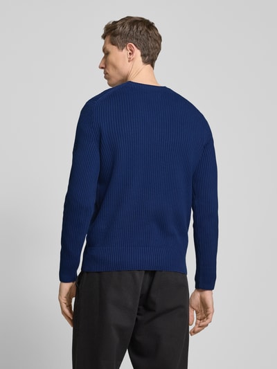 Marc O'Polo Regular Fit Strickpullover aus reiner Baumwolle mit markanter Rippstruktur Royal 5