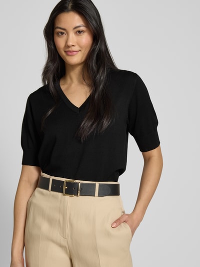 FREE/QUENT Gebreid shirt met V-hals, model 'Katie' Zwart - 3