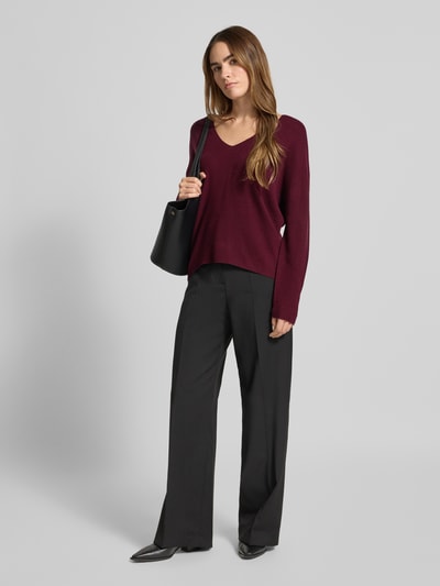 Oui Relaxed fit pullover van viscosemix in gebreide look Bordeaux - 1