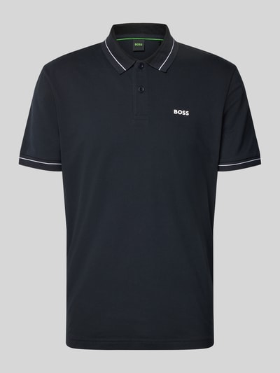 Produktfoto, Regular Fit Poloshirt aus Baumwoll-Mix Modell 'PL_Member' von BOSS Green, Optik: Unifarben, Label-Schriftzug, Kontraststreifen, Polokragen, V-Ausschnitt, kurze Knopfleiste, Ärmelform: Kurzarm, Ärmelabschluss: Gerippt, Rumpfabschluss, Materialverarbeitung: Piqué, Stretch, Material: Baumwoll-Mix