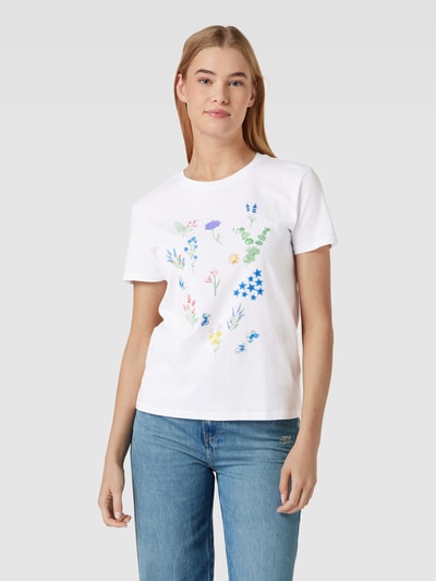 Jake*s Casual T-Shirt mit floralem Print Weiss 4