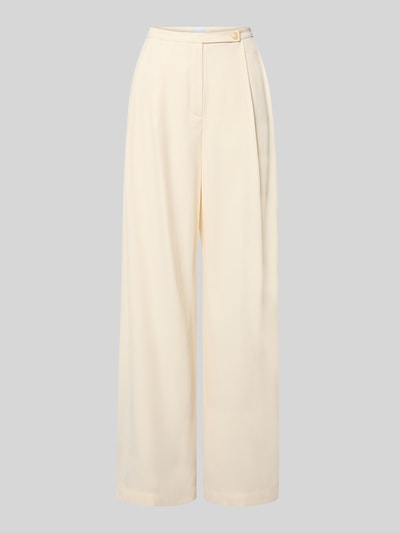 Produktfoto, Bundfaltenhose aus Viskose-Mix mit Knopfverschluss von Jake*s Collection in hellem Beige mit Bundfalten und Wide Leg-Design, Damen Hose, Bundweite 37 cm, Innenbeinlänge 80 cm.