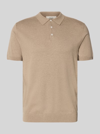Produktfoto, Regular Fit Poloshirt aus Bio-Baumwoll-Mix Modell 'BERG' von SELECTED HOMME, melanżowy beż, krój regular fit, krótki rękaw, kołnierzyk polo, zapięcie na guziki, ściągacze na rękawach i dole, dzianina
