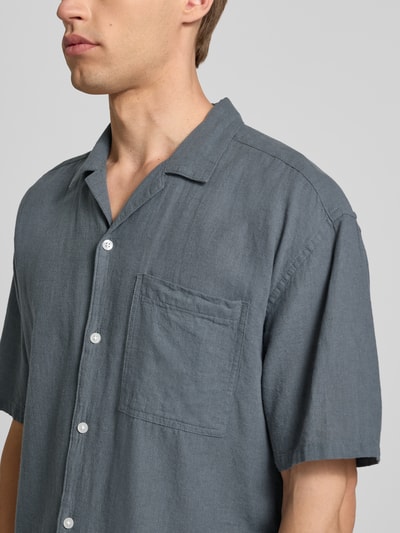 Only & Sons Relaxed Fit Freizeithemd aus Baumwoll-Leinen-Mix Modell 'CAIDEN' Petrol 3