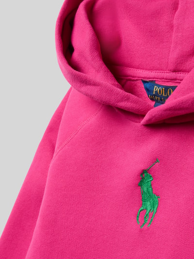 Produktfoto, Regular Fit Hoodie aus Baumwoll-Mix von Polo Ralph Lauren Kids, pink, unifarben, Logo-Detail, Sweatstoff, gerippte Abschlüsse