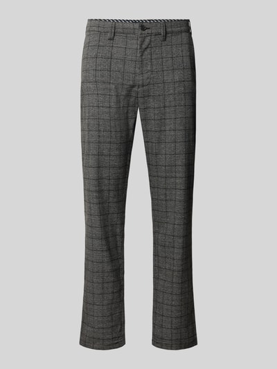 Produktfoto, Slim Fit Chino aus elastischem Viskose-Mix mit Gürtelschlaufen von Christian Berg Men, grau kariert, strukturierte Oberfläche