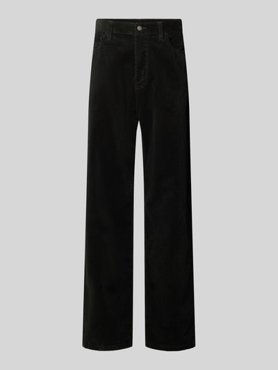 Produktfoto, czarne spodnie cargo z mieszanki bawełny Straight Fit Modell 'LANDON' od Carhartt Work In Progress, 5 kieszeni, szlufki, zapięcie na guzik i zamek błyskawiczny, Szerokość w rozmiarze 32: 45 cm, Długość wewnętrzna nogawki 82 cm