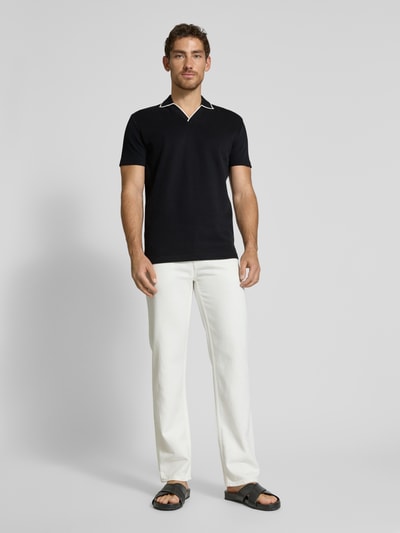 SELECTED HOMME Slim fit poloshirt met V-hals, model 'SANGEV' Zwart - 1