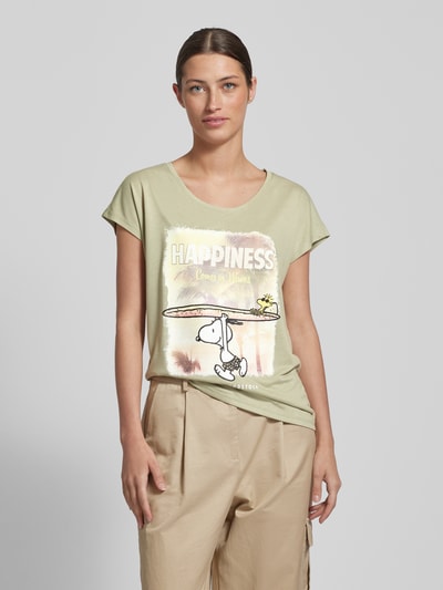 Montego T-shirt met viscose en Peanuts®-print Rietgroen - 4