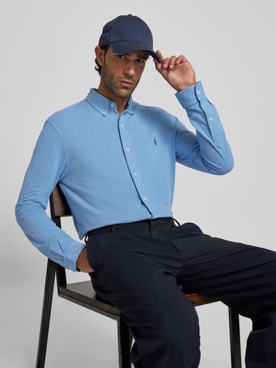 Polo Ralph Lauren Straight Fit Freizeithemd mit aus reiner Baumwolle in Piqué Hellblau 3