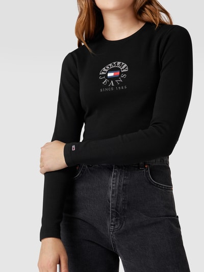 Tommy Jeans Cropped Longsleeve mit Label-Stitching Schwarz 3