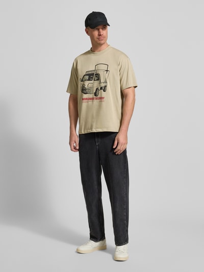 WOODBIRD T-shirt met motiefprint, model 'Baine' Steengrijs - 1