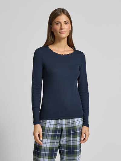 Christian Berg Woman Pyjama-Oberteil in Ripp-Optik mit Spitzenbesatz Dunkelblau 4