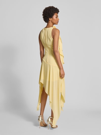 Bardot Knielanges Cocktailkleid mit seitlicher Raffung Hellgelb 5