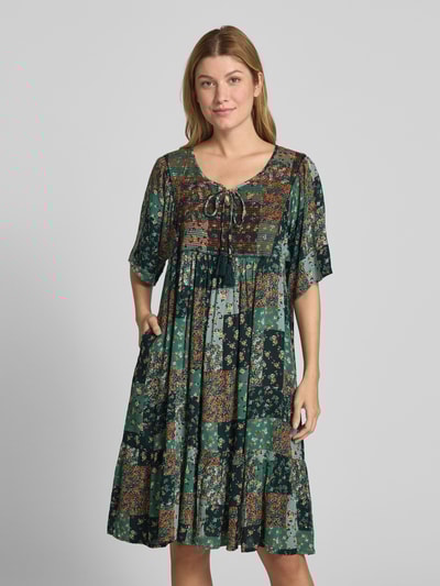 Apricot Knielanges Kleid mit Schlüsselloch-Ausschnitt Dunkelgruen 4