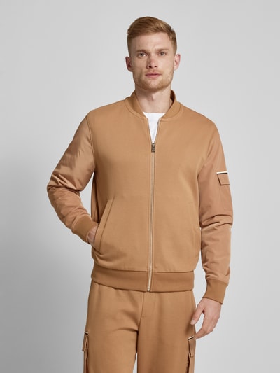 BOSS Sweatjack met opstaande kraag, model 'Skiles' Beige - 4