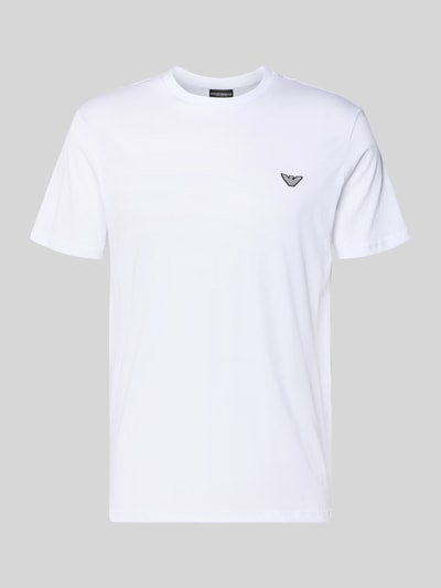 Produktfoto, weißes T-Shirt mit Logo-Patch und Rundhalsausschnitt von Emporio Armani aus Reine Baumwolle, Modern Fit, Rückenlänge 69 cm Größe M