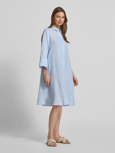 0039 Italy Knielanges Hemdblusenkleid aus Leinen mit 3/4-Arm Modell 'GRACY' Bleu 1