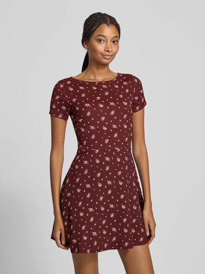 Only Mini-jurk met all-over motief, model '30 BILL' Bordeaux gemêleerd - 4