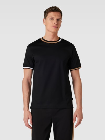 BOSS T-Shirt mit labeltypischen Kontraststreifen Modell 'Thompson' Black 4