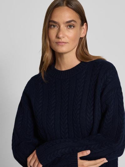 Jake*s Casual Sweter z dzianiny z wełny ze ściegiem warkoczowym Ciemnoniebieski 3