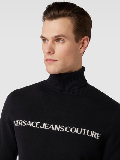 Versace Jeans Couture Rollkragenpullover aus Baumwoll-Kaschmir-Mix mit Label-Print Black 3