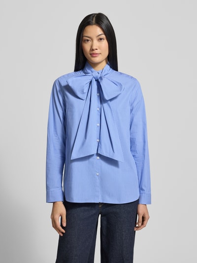 Milano Italy Bluzka o kroju regular fit wiązaniem pod szyją i listwą guzikową Błękitny 4