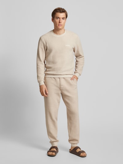 BOSS Regular fit sweatpants met structuurmotief, model 'Contemp' Offwhite - 1